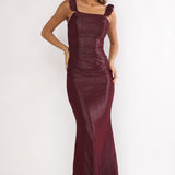 Valara Lace-Up Back Maxi Dress Wine