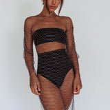 Cosmic Girl Diamante Net Midi Dress Black