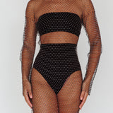 Cosmic Girl Diamante Net Midi Dress Black