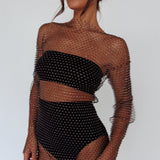 Cosmic Girl Diamante Net Midi Dress Black