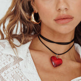 Lovers Heart Choker Necklace Red