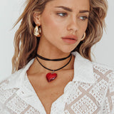 Lovers Heart Choker Necklace Red
