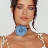 Tiana Flower Choker Necklace Denim