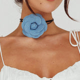 Tiana Flower Choker Necklace Denim
