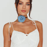 Tiana Flower Choker Necklace Denim