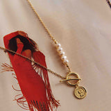 Meliza Pearl & Coin Necklace Gold