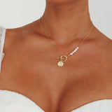 Meliza Pearl & Coin Necklace Gold