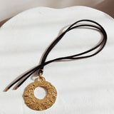 Hometown Textured Round Pendant Necklace Gold