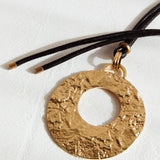 Hometown Textured Round Pendant Necklace Gold