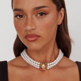 Tamra Squoval Pendant Necklace Gold Pearl