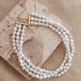 Roxanne Three Strand Baroque Necklace Pearl