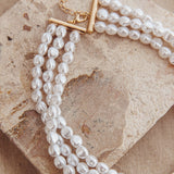 Roxanne Three Strand Baroque Necklace Pearl