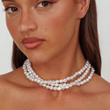 Roxanne Three Strand Baroque Necklace Pearl