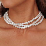 Roxanne Three Strand Baroque Necklace Pearl