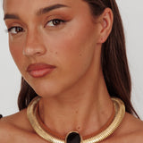 Cleopatra Oval Pendant Necklace Gold Black