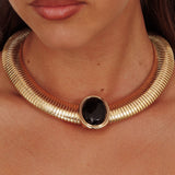 Cleopatra Oval Pendant Necklace Gold Black