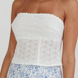 Maggie Eyelet Embroidery Strapless Top Ivory