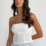 Maggie Eyelet Embroidery Strapless Top Ivory