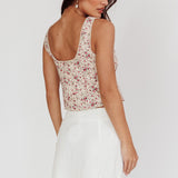 Evelynn Floral Front Tied Top Beige