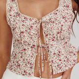 Evelynn Floral Front Tied Top Beige