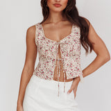 Evelynn Floral Front Tied Top Beige