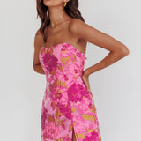 Marlina Strapless Jacquard Mini Dress Pink