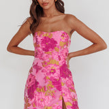 Marlina Strapless Jacquard Mini Dress Pink