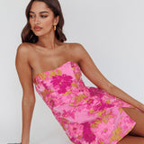 Marlina Strapless Jacquard Mini Dress Pink