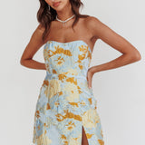 Marlina Strapless Jacquard Mini Dress Blue