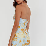 Marlina Strapless Jacquard Mini Dress Blue