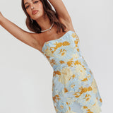 Marlina Strapless Jacquard Mini Dress Blue