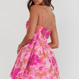 Belle Enchante Cami Strap Jacquard Mini Dress Pink