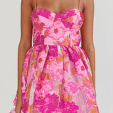 Belle Enchante Cami Strap Jacquard Mini Dress Pink
