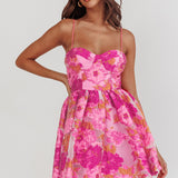 Belle Enchante Cami Strap Jacquard Mini Dress Pink