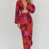 Aurora Dreams Cut-Out Waist Midi Dress Dark Rose