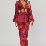 Aurora Dreams Cut-Out Waist Midi Dress Dark Rose