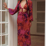 Aurora Dreams Cut-Out Waist Midi Dress Dark Rose