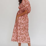 Doris Floral Puff Sleeve Midi Wrap Dress Blush