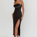 Outspoken Diamante Straps Midi Dress Black