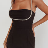 Outspoken Diamante Straps Midi Dress Black