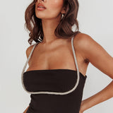 Outspoken Diamante Straps Midi Dress Black