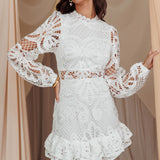 Right Moment Lace Overlay Frill Mini Dress White