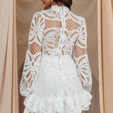 Right Moment Lace Overlay Frill Mini Dress White