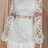 Right Moment Lace Overlay Frill Mini Dress White