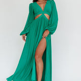 Jessalynn Cut-Out Long Sleeve Maxi Dress Green