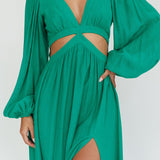 Jessalynn Cut-Out Long Sleeve Maxi Dress Green