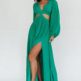 Jessalynn Cut-Out Long Sleeve Maxi Dress Green