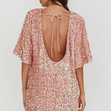 Miramar Backless Sequin Dress Baby Pink