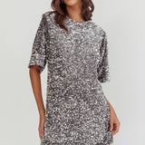 Miramar Backless Sequin Dress Silver