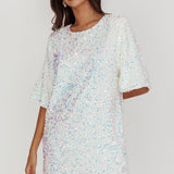 Miramar Backless Sequin Dress White
